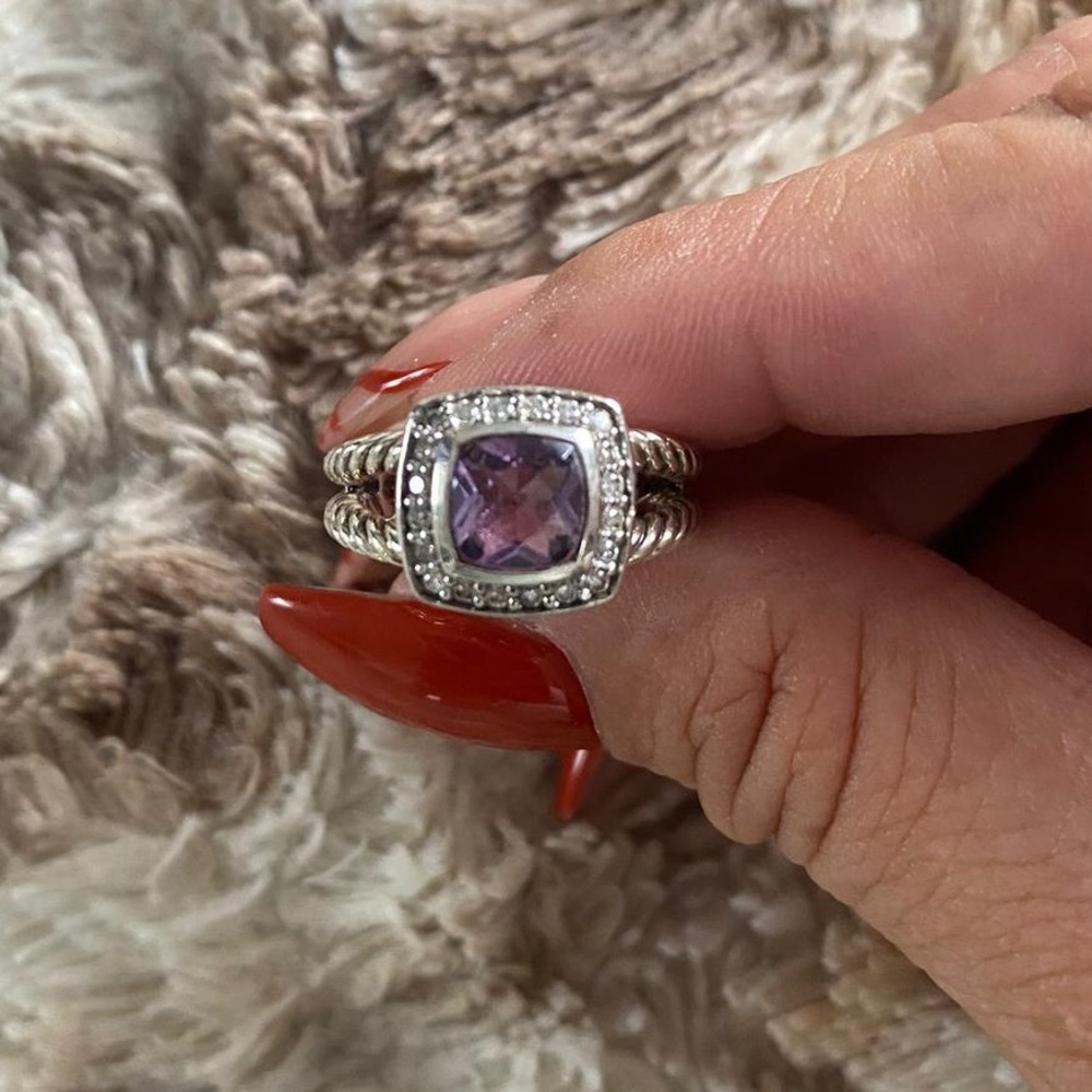 Authentic David Yurman Petite Albion Amethyst and Diamonds Ring